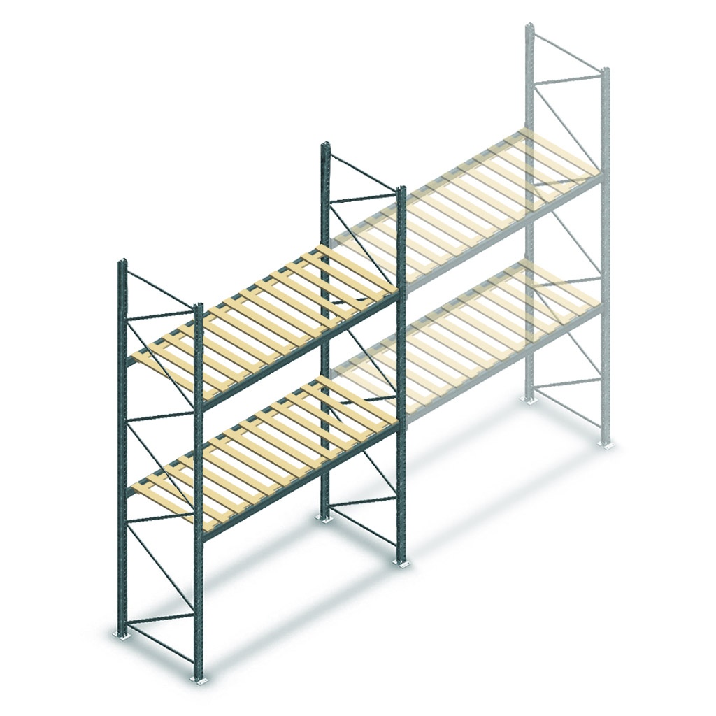 Gebruikte Hovuma palletstelling 2550x2700x900mm (hxbxd) - 2 niveaus incl. vlonders beginsectie