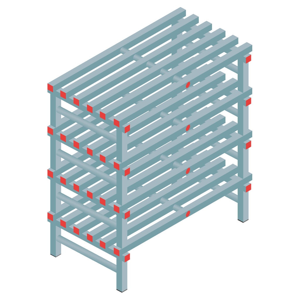 Kunststof stelling, rek 1150x1000x600, 4 niveaus