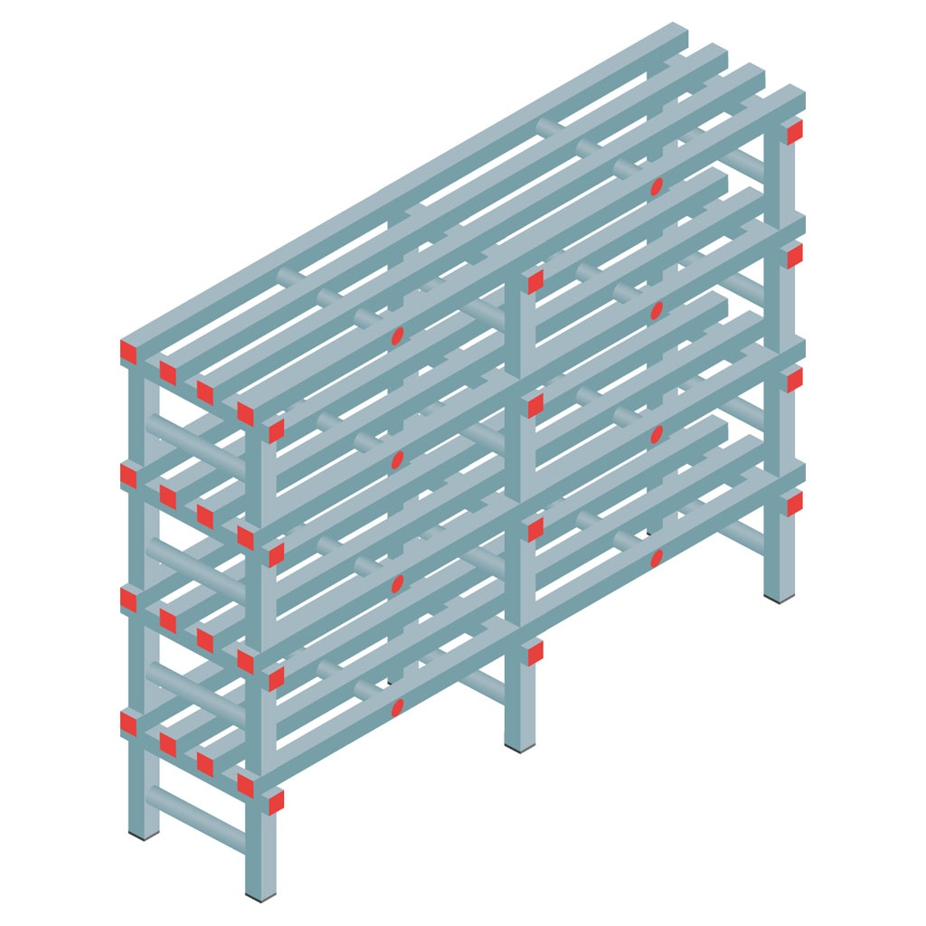 Kunststof stelling, rek 1150x1500x400, 4 niveaus