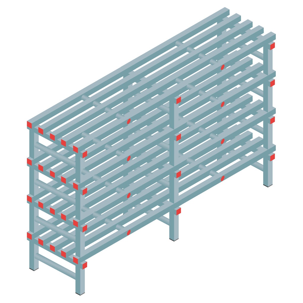 Kunststof stelling, rek 1150x1800x500, 4 niveaus