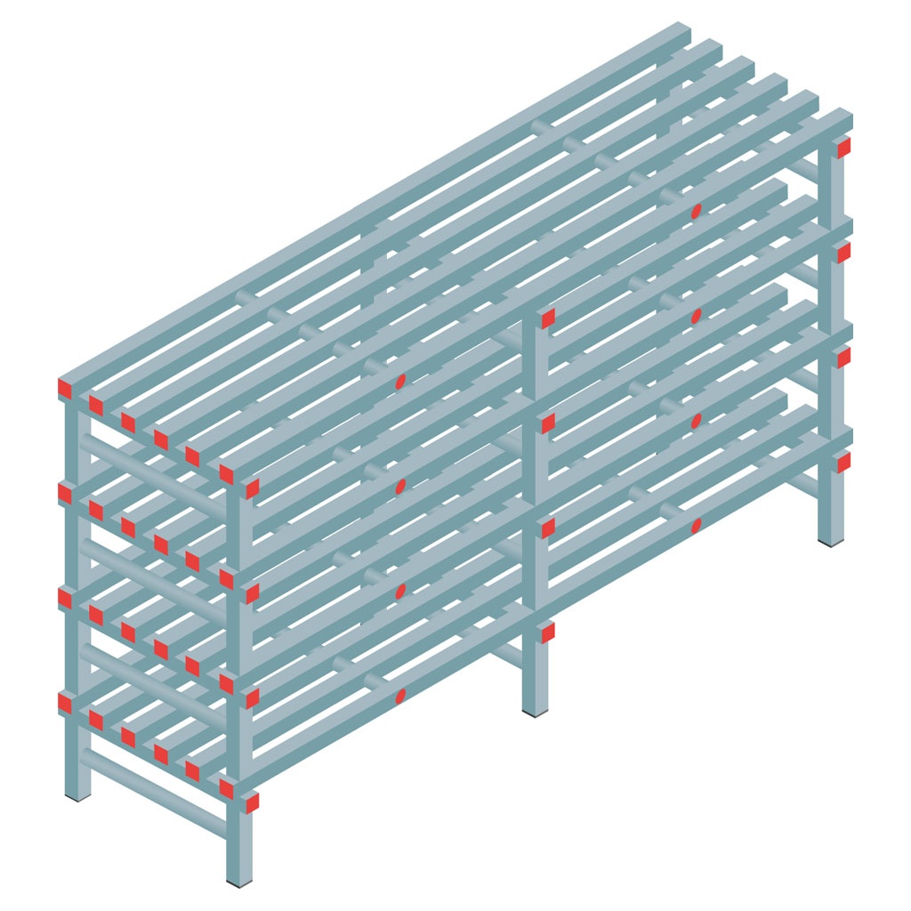 Kunststof stelling, rek 1150x2000x600, 4 niveaus