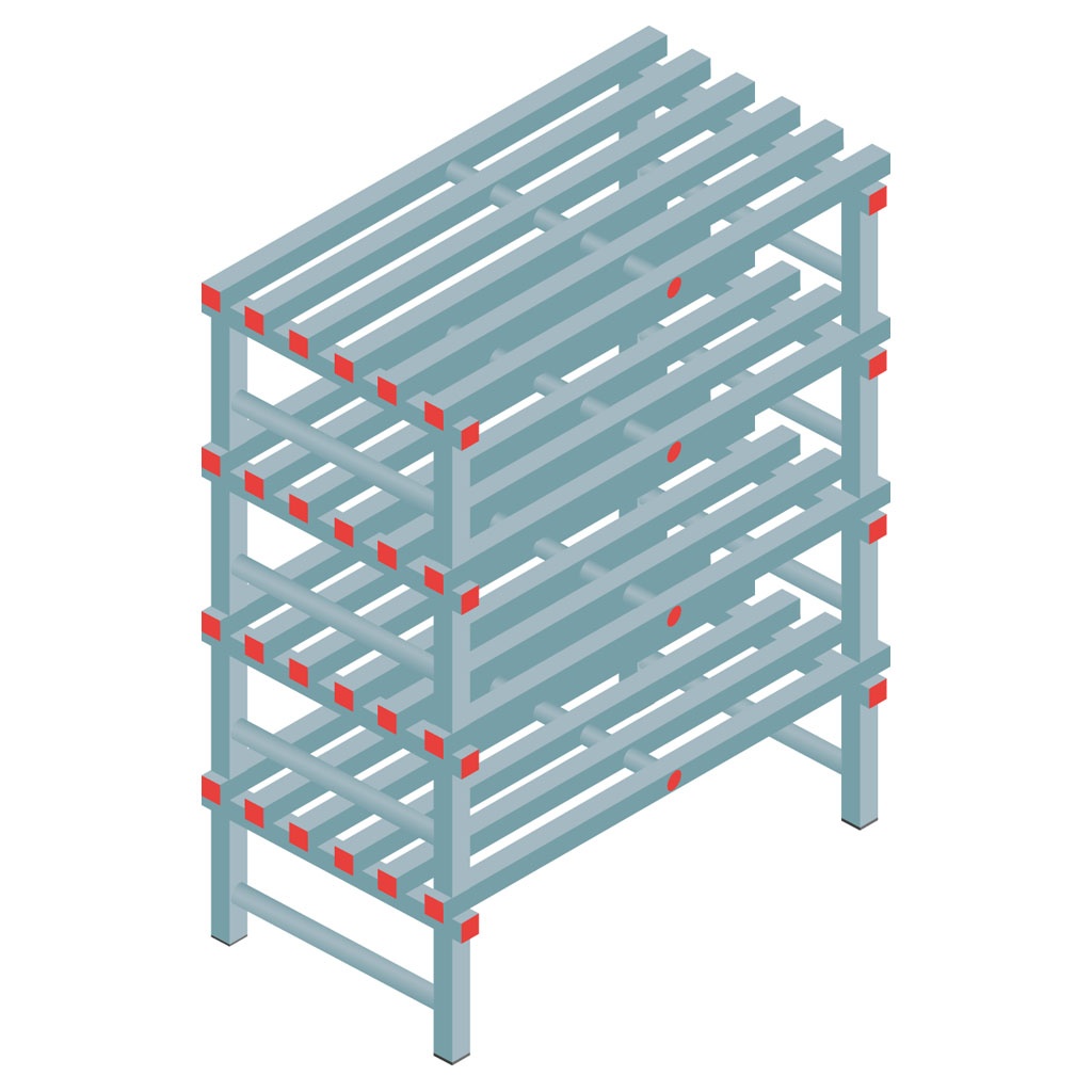 Kunststof stelling, rek 1300x1000x600, 4 niveaus
