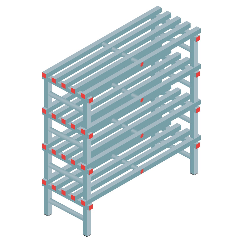 Kunststof stelling, rek 1300x1200x500, 4 niveaus