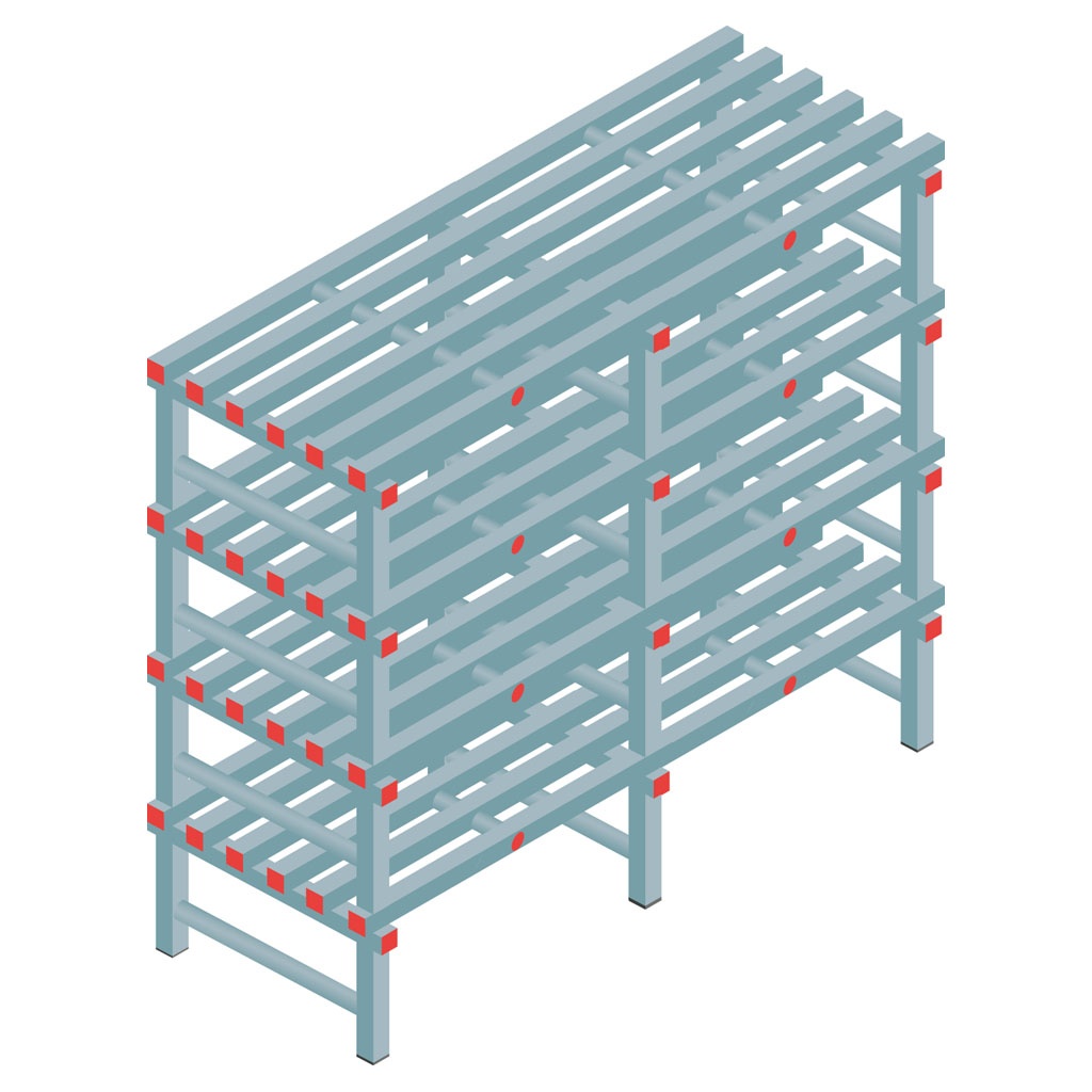 Kunststof stelling, rek 1300x1500x600, 4 niveaus