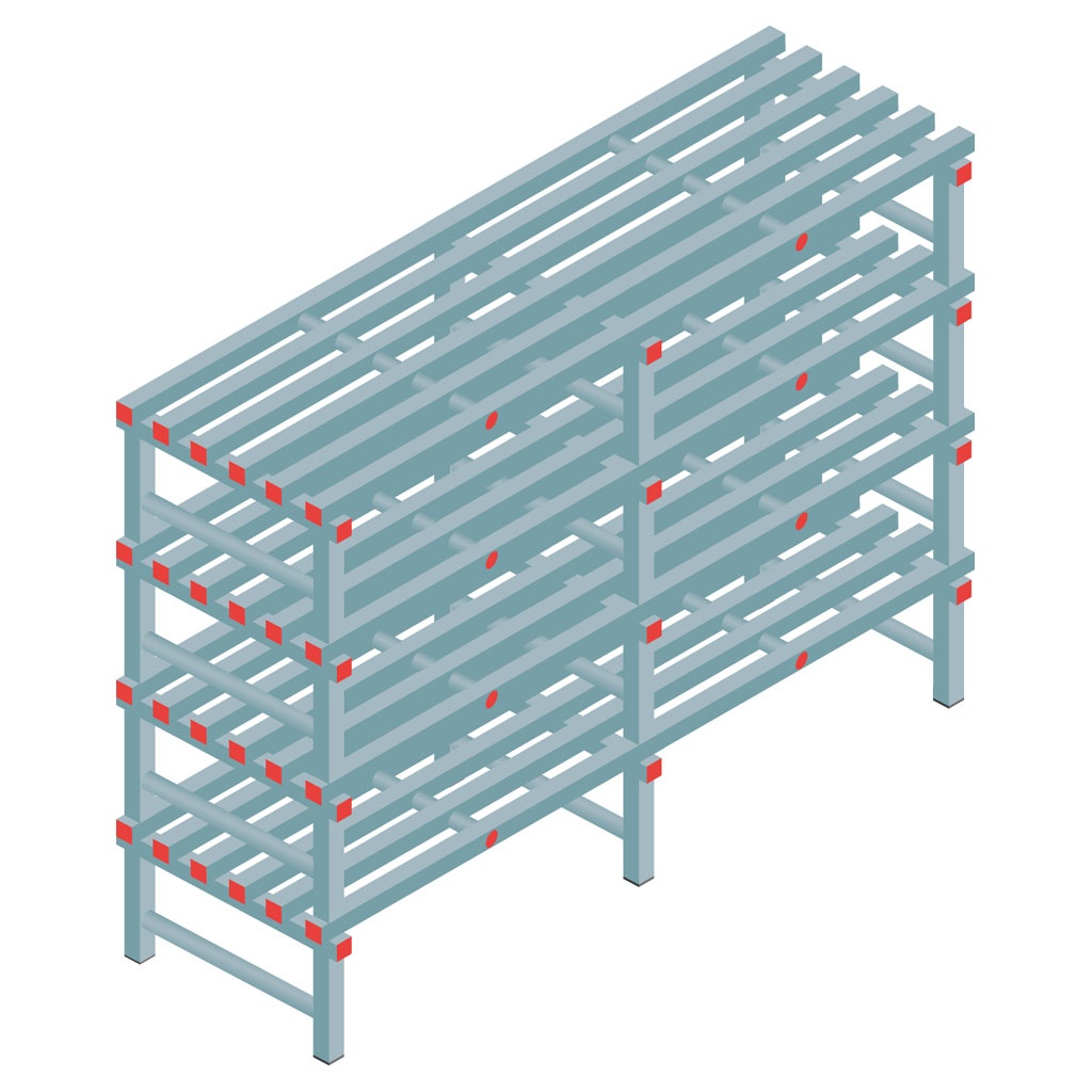 Kunststof stelling, rek 1300x1800x600, 4 niveaus