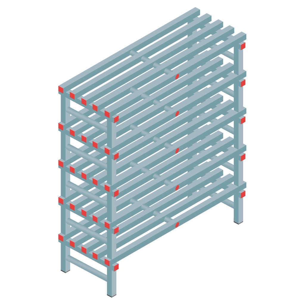 Kunststof stelling, rek 1450x1200x500, 5 niveaus