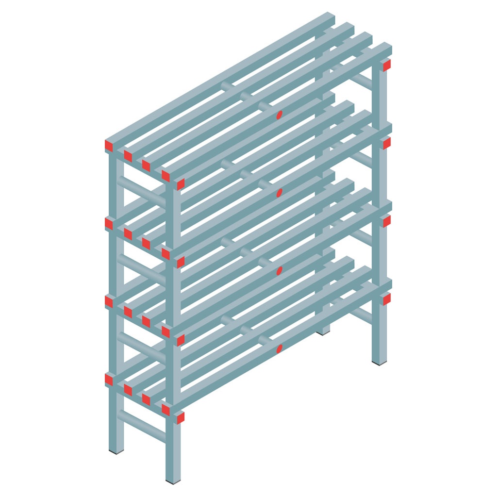 Kunststof stelling, rek 1450x1500x400, 4 niveaus