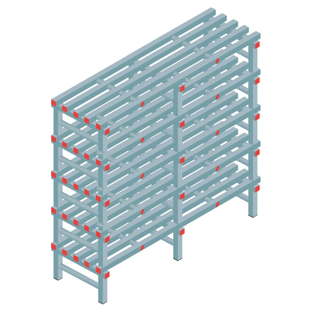 Kunststof stelling, rek 1450x1500x500, 5 niveaus