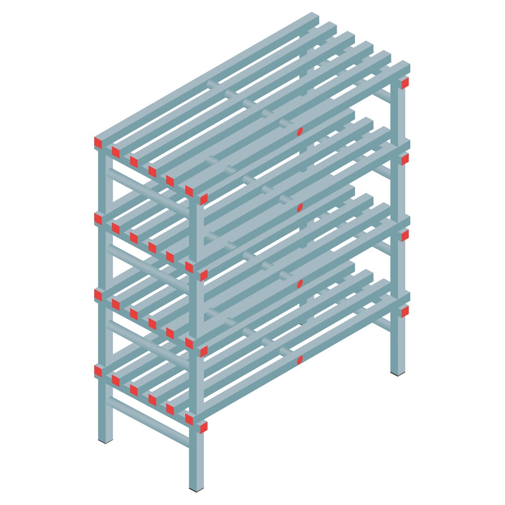 Kunststof stelling, rek 1450x1500x600, 4 niveaus