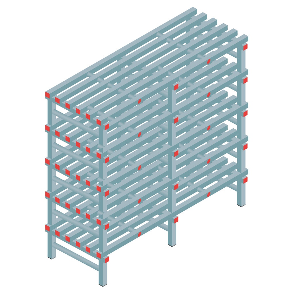 Kunststof stelling, rek 1450x1500x600, 5 niveaus