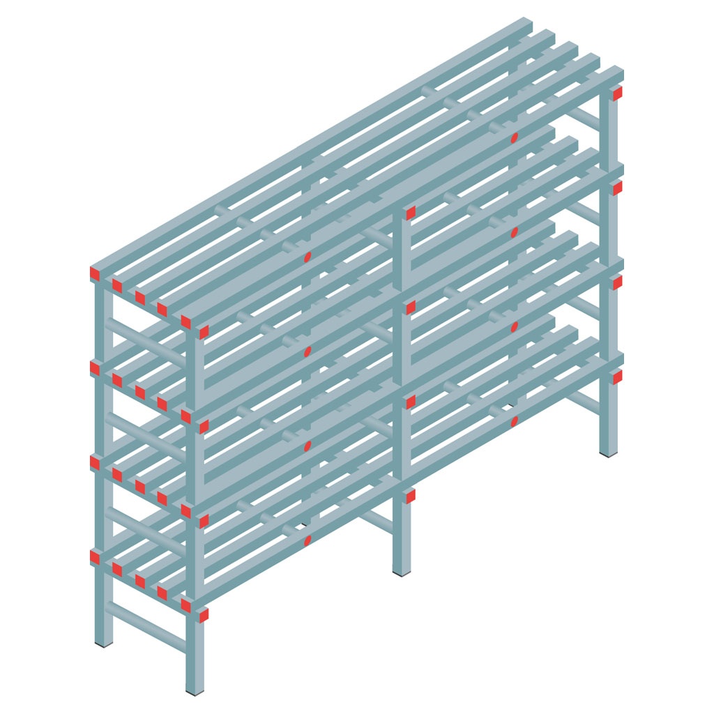 Kunststof stelling, rek 1450x2000x500, 4 niveaus