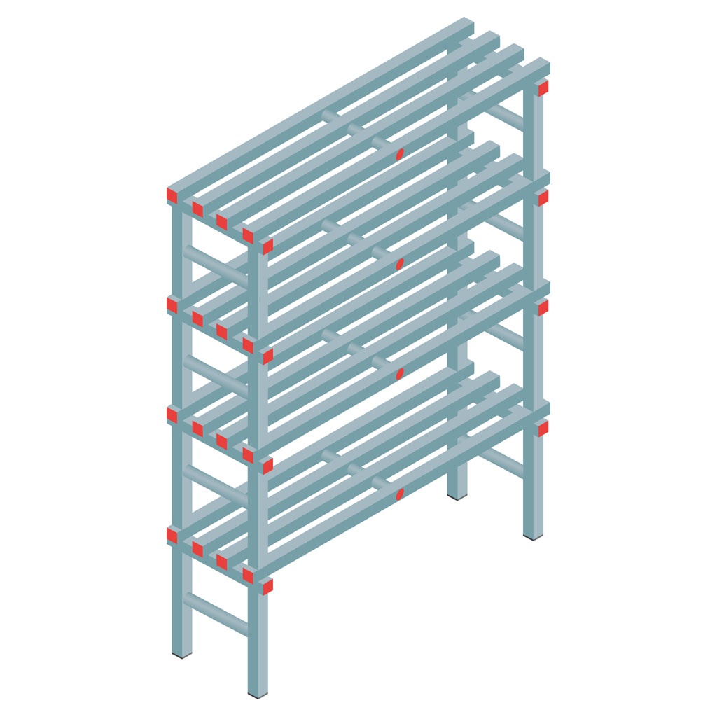 Kunststof stelling, rek 1750x1200x400, 4 niveaus