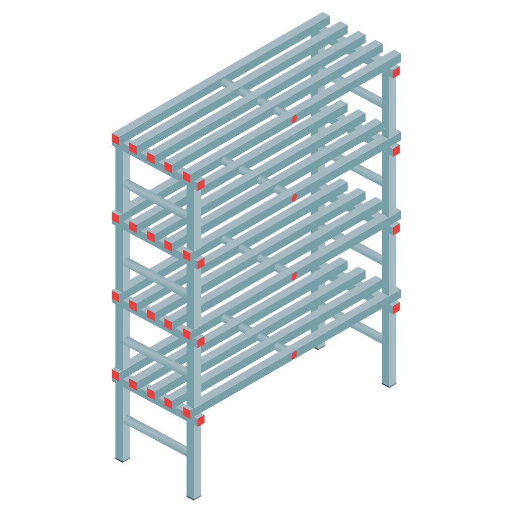 Kunststof stelling, rek 1750x1200x500, 4 niveaus