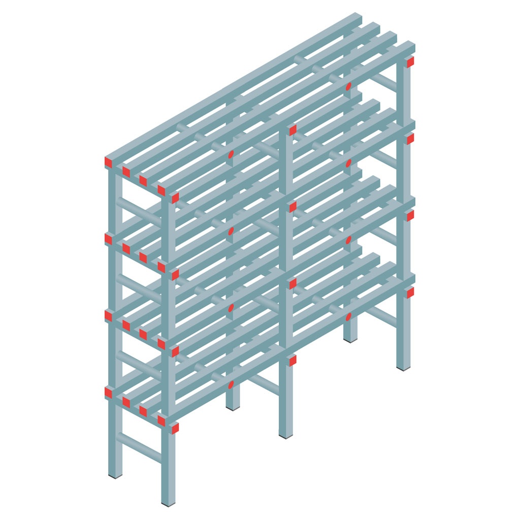 Kunststof stelling, rek 1750x1500x400, 4 niveaus