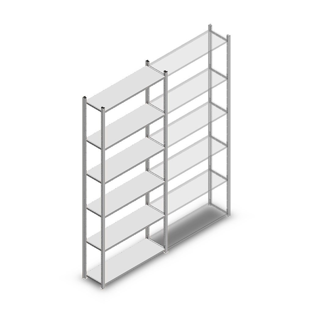 Legbordstelling Light Duty 2500x1000x300, 6 niveaus metaal verzinkt, 40 kg beginsectie
