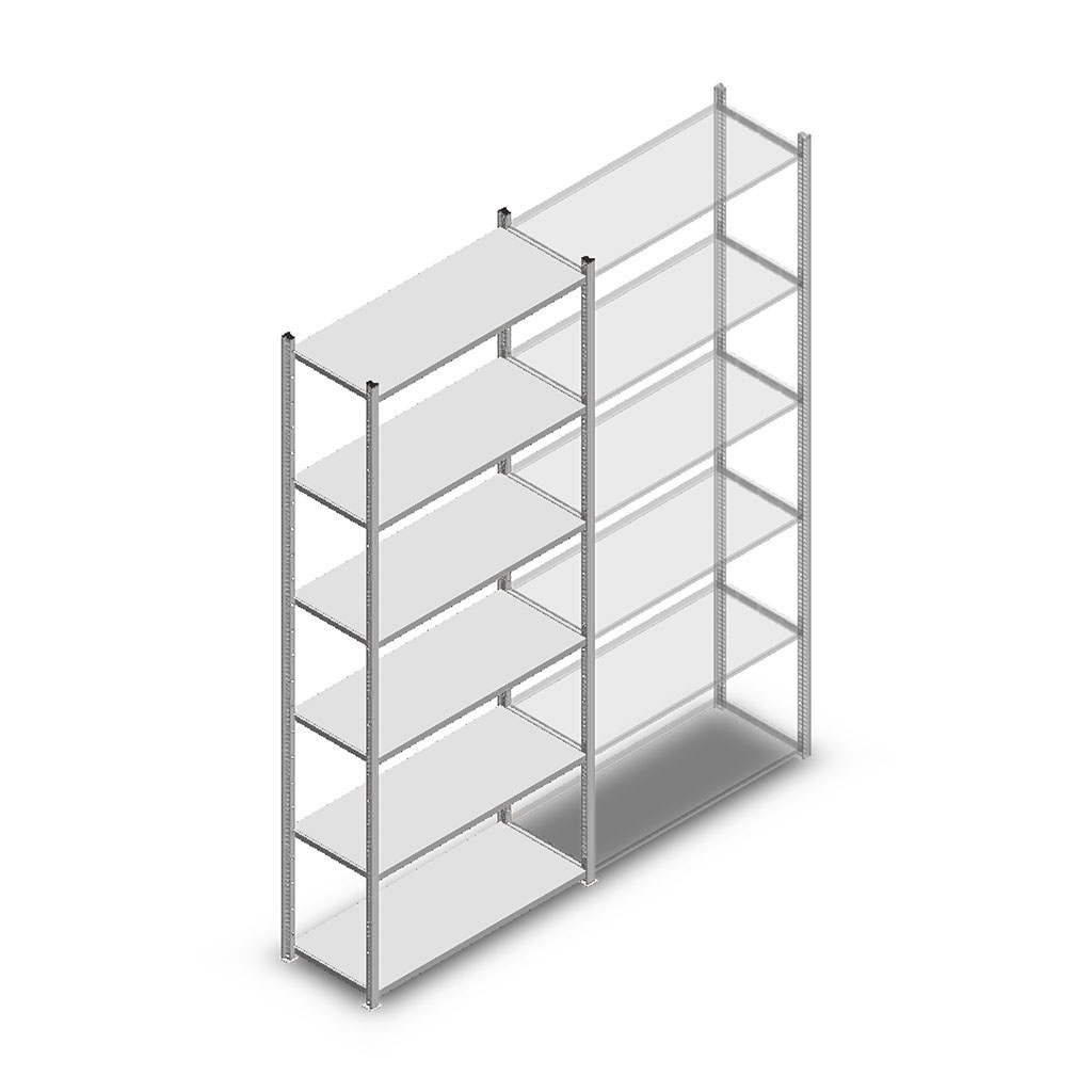 Legbordstelling Light Duty 2500x1000x400, 6 niveaus metaal verzinkt, 120 kg beginsectie