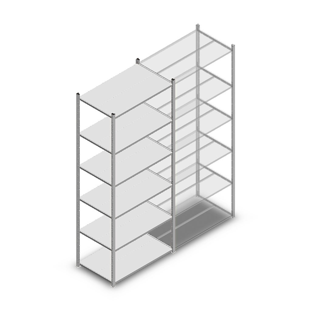 Legbordstelling Medium Duty 2500x1000x600, 6 niveaus metaal verzinkt, 180 kg beginsectie
