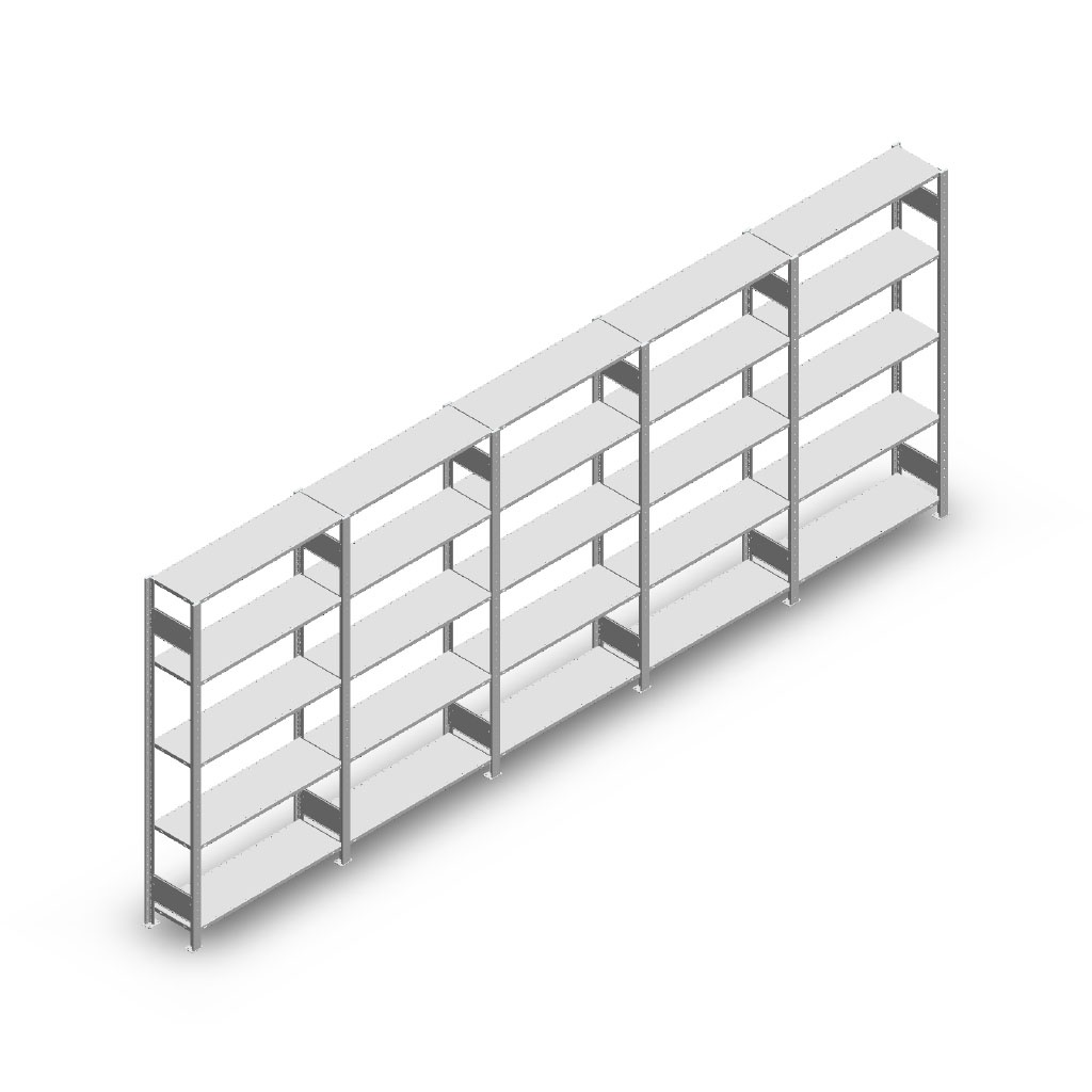 Voordeelrij Legbordstelling Heavy Duty 2000x5000x300, 5 niveaus metaal verzinkt 150 kg