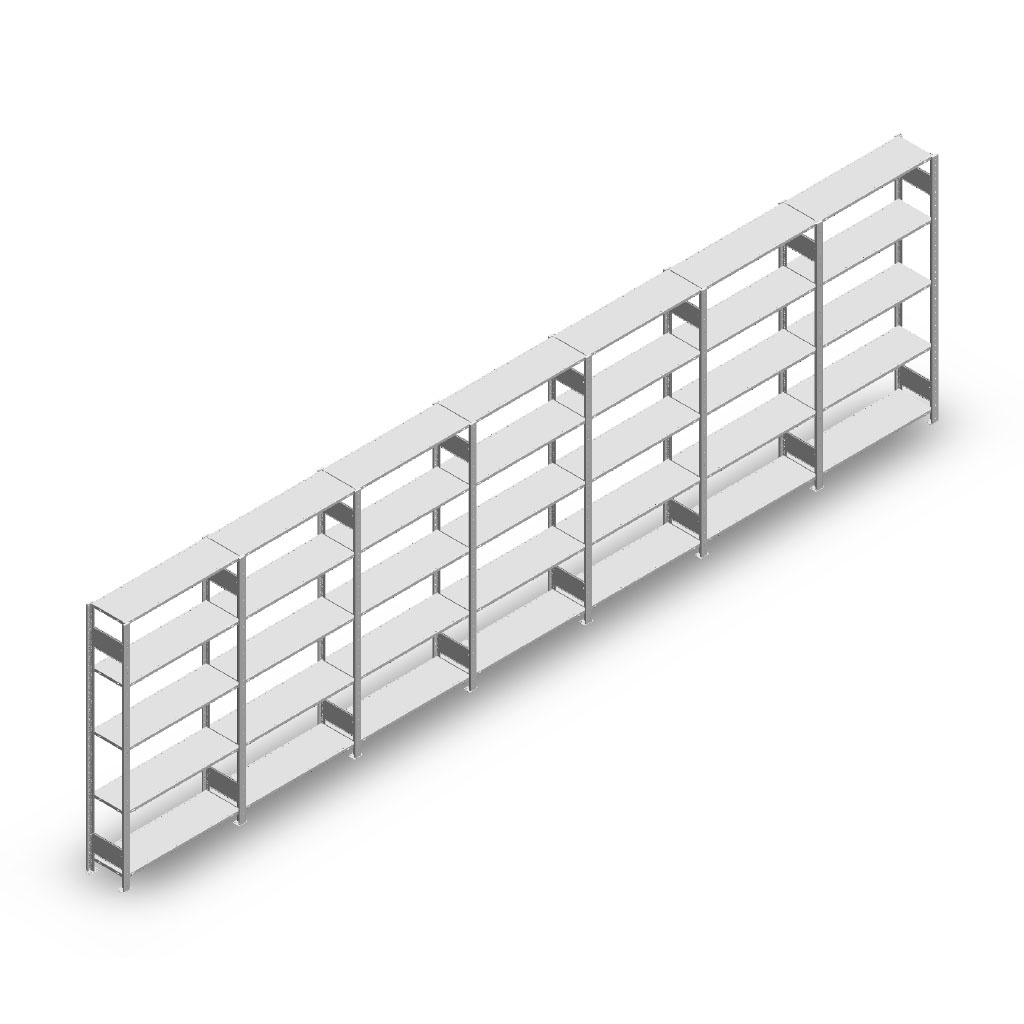 Voordeelrij Legbordstelling Heavy Duty 2000x7000x300, 5 niveaus metaal verzinkt 150 kg