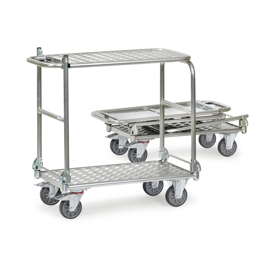 Opklapbare aluminium tafelwagen 200 kg met 2 opklapbare duwbeugels en opklapbare etage 720x450