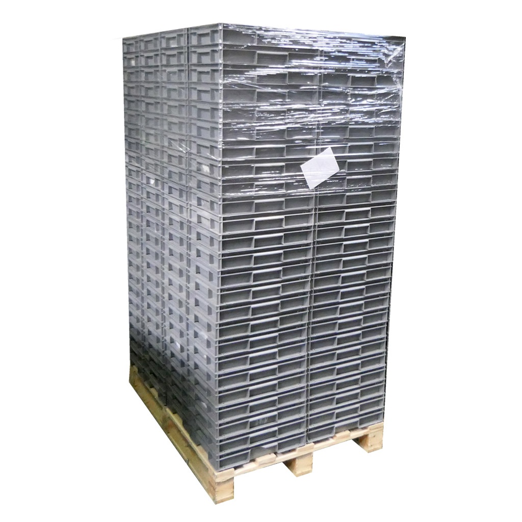 Palletaanbieding 200 gebruikte stapelbare magazijnbakken 400x300x72mm (lxbxh) antraciet