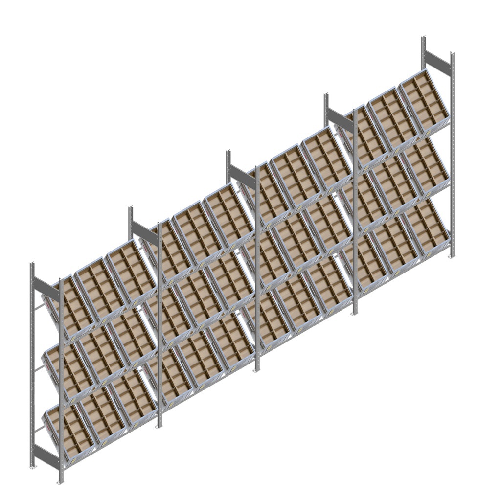 Voordeelrij bakkenstelling HD met 3 niveaus bakken 2000x5200x400mm (hxbxd) 4 secties