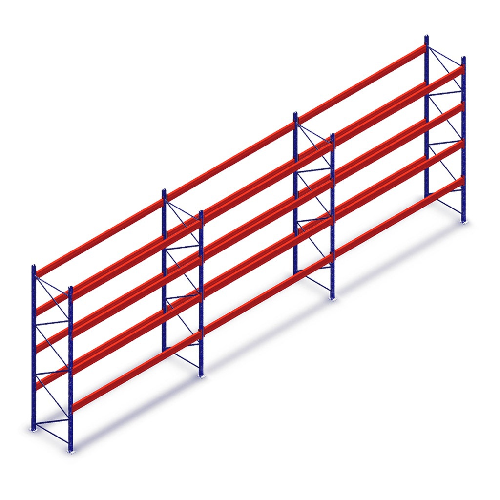 Voordeelrij gebruikte Polypal palletstelling 4350x11220x950mm (hxbxd) - 3 secties 4 niveaus
