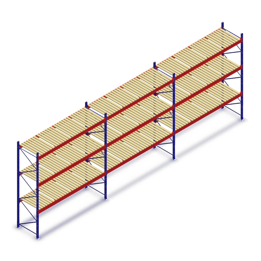 Voordeelrij gebruikte Ramada palletstelling 4500x11260x1000 mm (hxbxd) - 3 secties 3 niveaus incl. vlonders