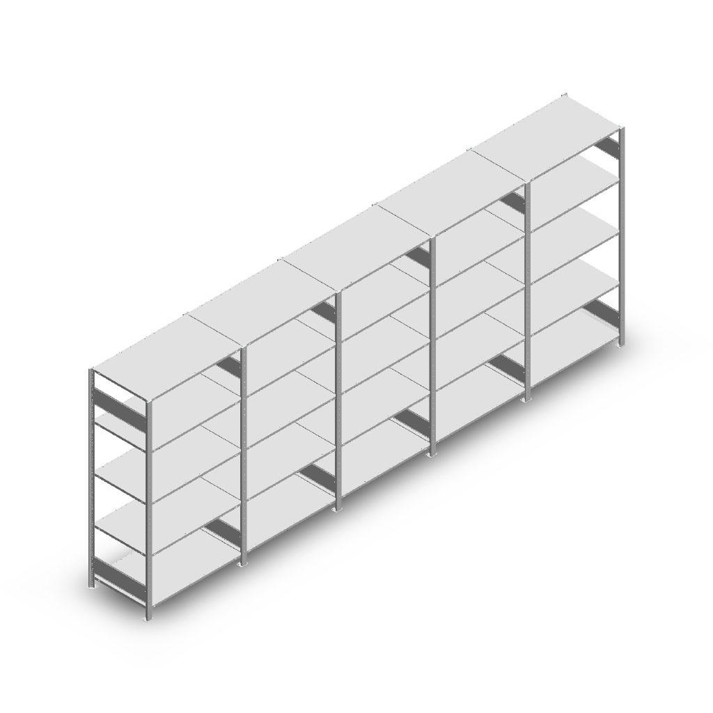 Voordeelrij Legbordstelling Heavy Duty 2000x5000x800, 5 niveaus metaal verzinkt 250 kg