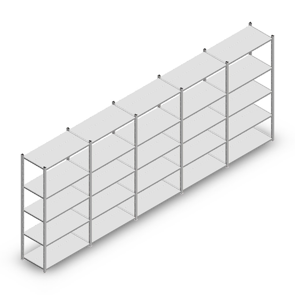 Voordeelrij Legbordstelling Light Duty 2000x5000x500, 5 niveaus metaal verzinkt 100 kg