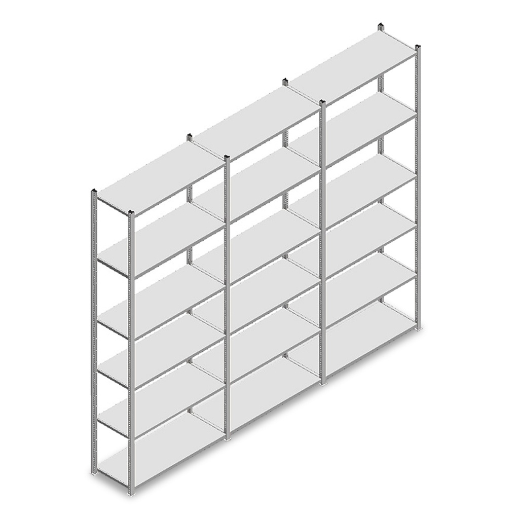 Voordeelrij Legbordstelling Light Duty 2500x3000x400, 6 niveaus metaal verzinkt 120 kg