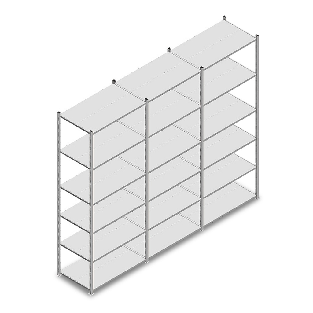 Voordeelrij Legbordstelling Light Duty 2500x3000x600, 6 niveaus metaal verzinkt 80 kg