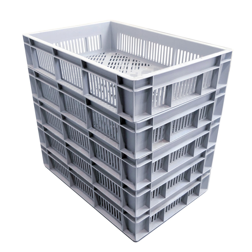 Aanbieding 80x gebruikte kunststof bakken, plastic kratten 600x400x120 grijs