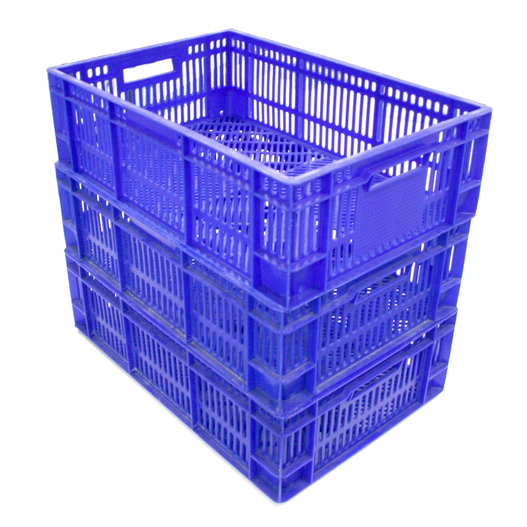 Aanbieding gebruikte kunststof bak, plastic krat blauw 600x400x180
