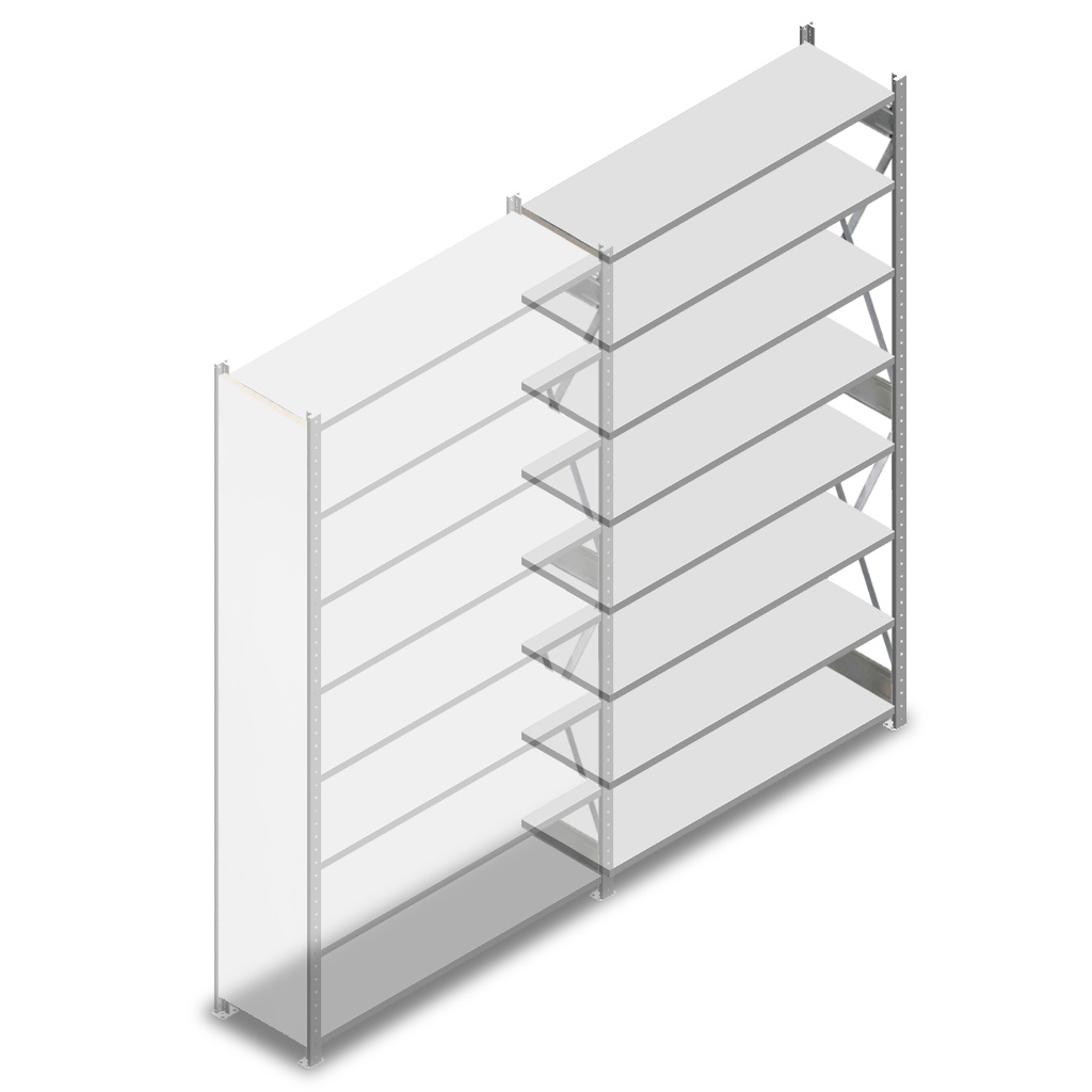 Aanbouwsectie gebruikte Dexion legbordstelling 2500x1280x400 8 niveaus