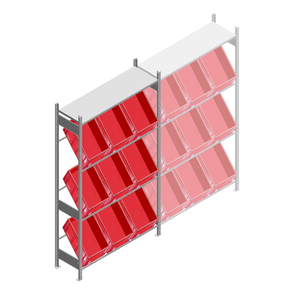 Bakkenstelling HD met 3 niveaus bakken en 1 niveau legbord 2500x1300x400mm (hxbxd) beginsectie