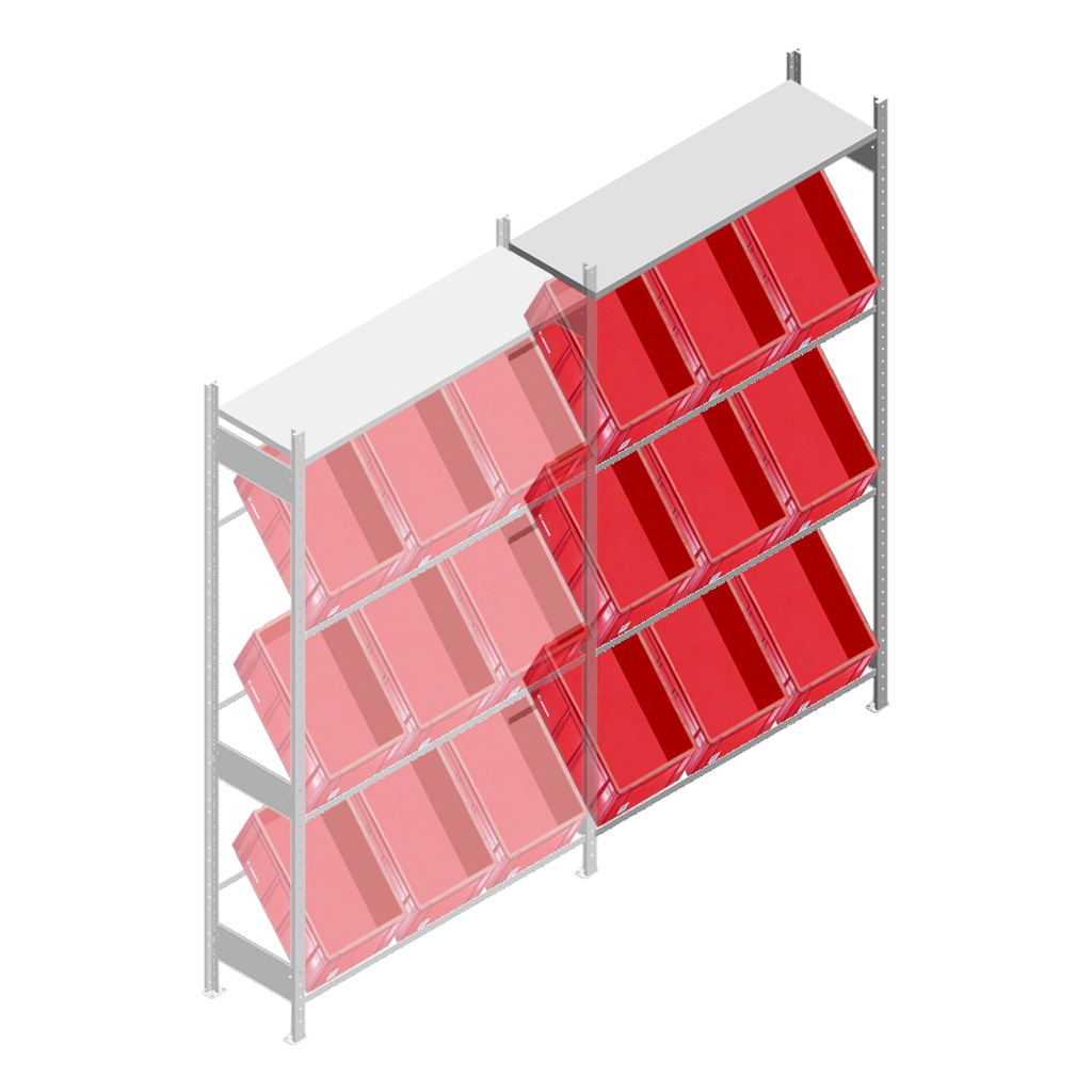 Bakkenstelling HD met 3 niveaus bakken en 1 niveau legbord 2500x1300x400mm (hxbxd) beginsectie