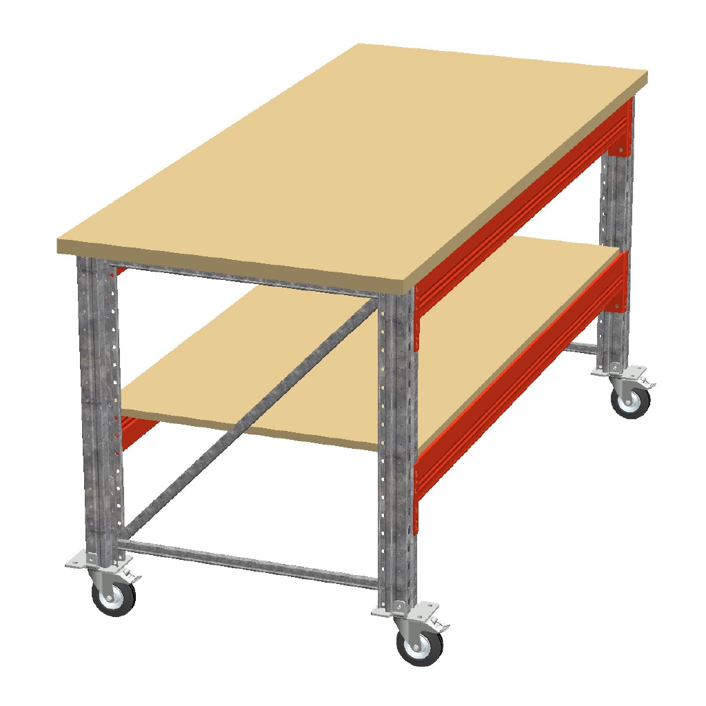 Dubbellaags Werkbank, Werktafel op Wielen Dubbellaags Werkbank, Werktafel op Wielen