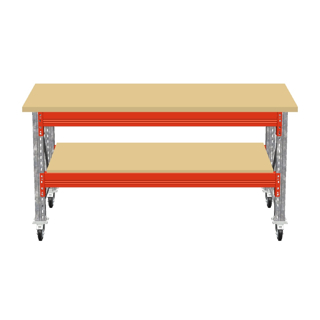 Dubbellaags Werkbank, Werktafel op Wielen Dubbellaags Werkbank, Werktafel op Wielen