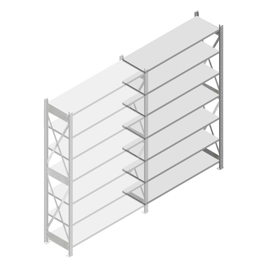 Gebruikte Dexion HI280 legbordstelling Verzinkt 3000x1280x400mm (hxbxd) 7 niveaus aanbouwsectie
