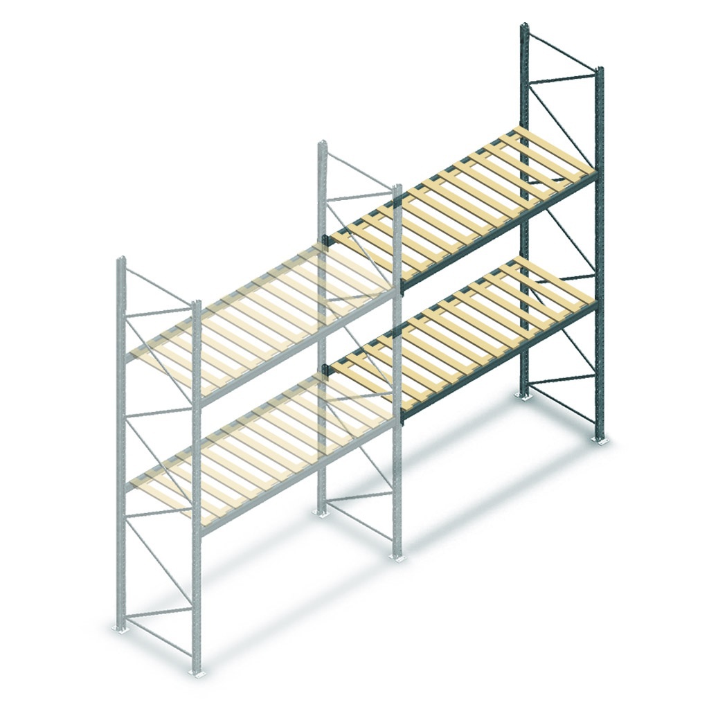 Gebruikte Hovuma palletstelling 2550x2700x900mm (hxbxd) - 2 niveaus incl. vlonders aanbouwsectie