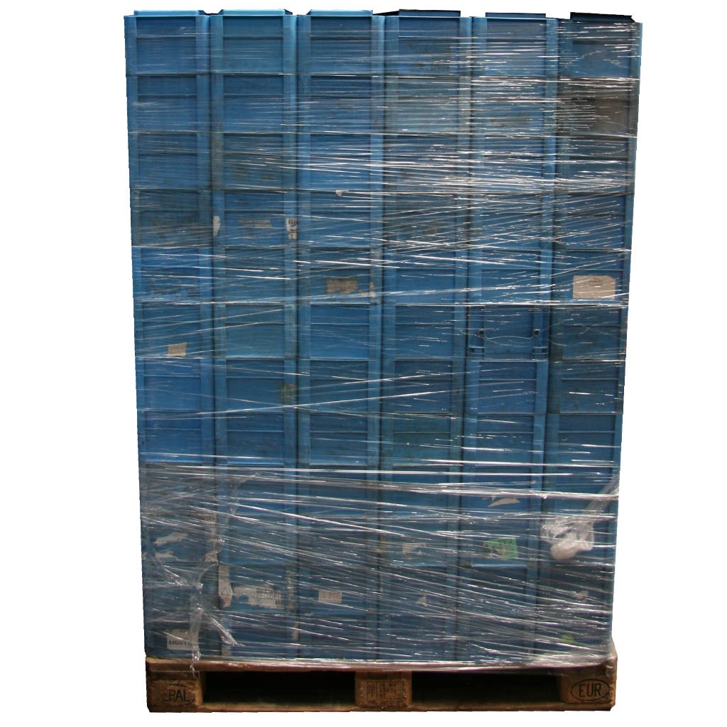Gebruikte kunststof stapelbak, krat 300x200x150 lichtblauw