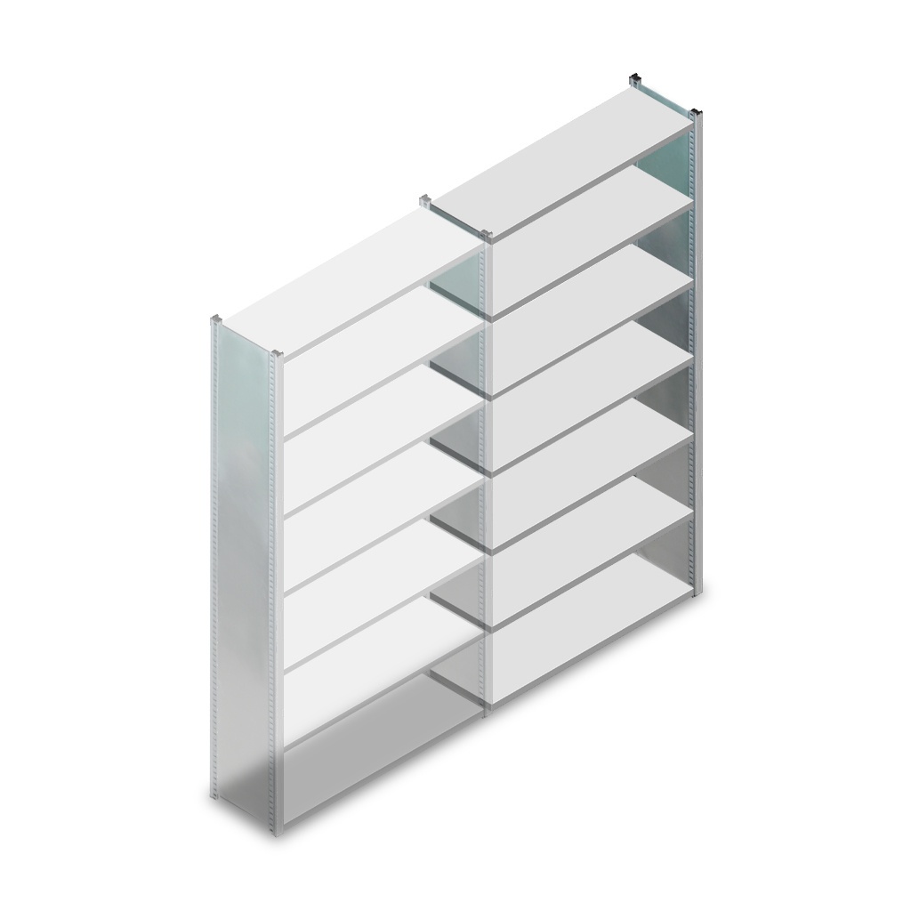 Gebruikte legbordstelling MD 2130x1000x300mm (hxbxd) 7 niveaus aanbouwsectie