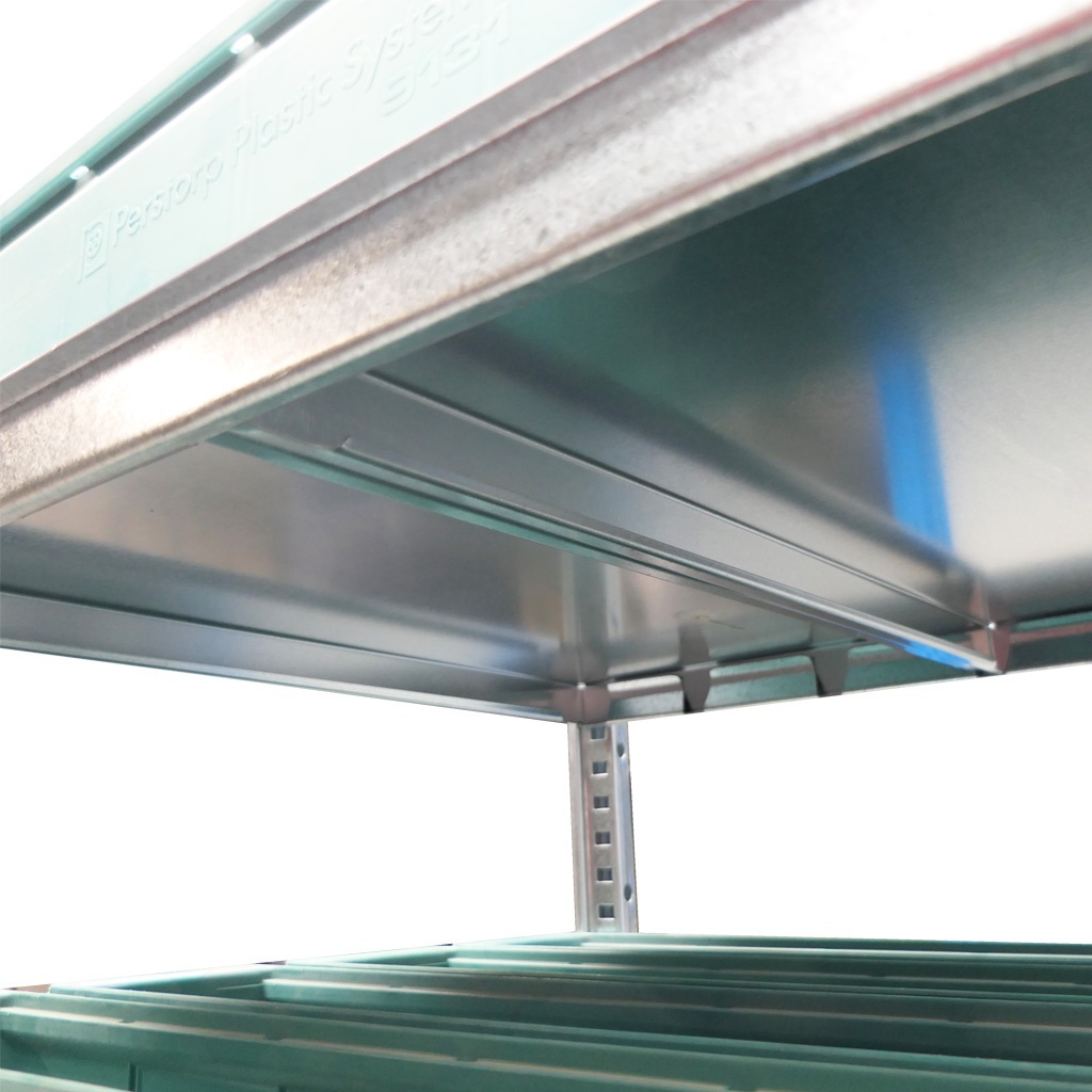 Gebruikte legbordstelling Medium Duty met bakken 2000x550x600mm (hxbxd) 7 niveaus aanbouwsectie