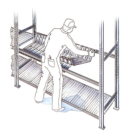 Gebruikte metalen magazijnbak, grijpbak, legbord, verzinkt, 475x305x180