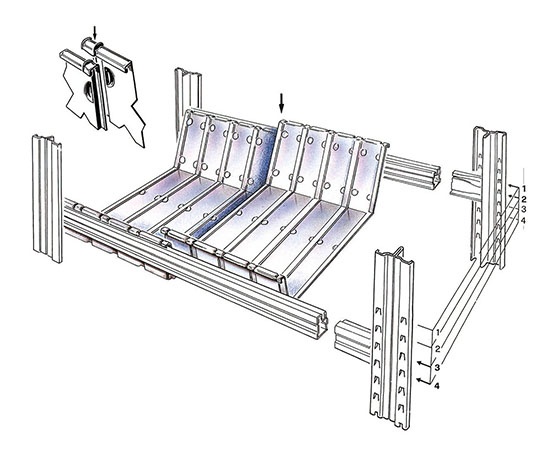 Gebruikte metalen magazijnbak, grijpbak, legbord, verzinkt, 475x305x180