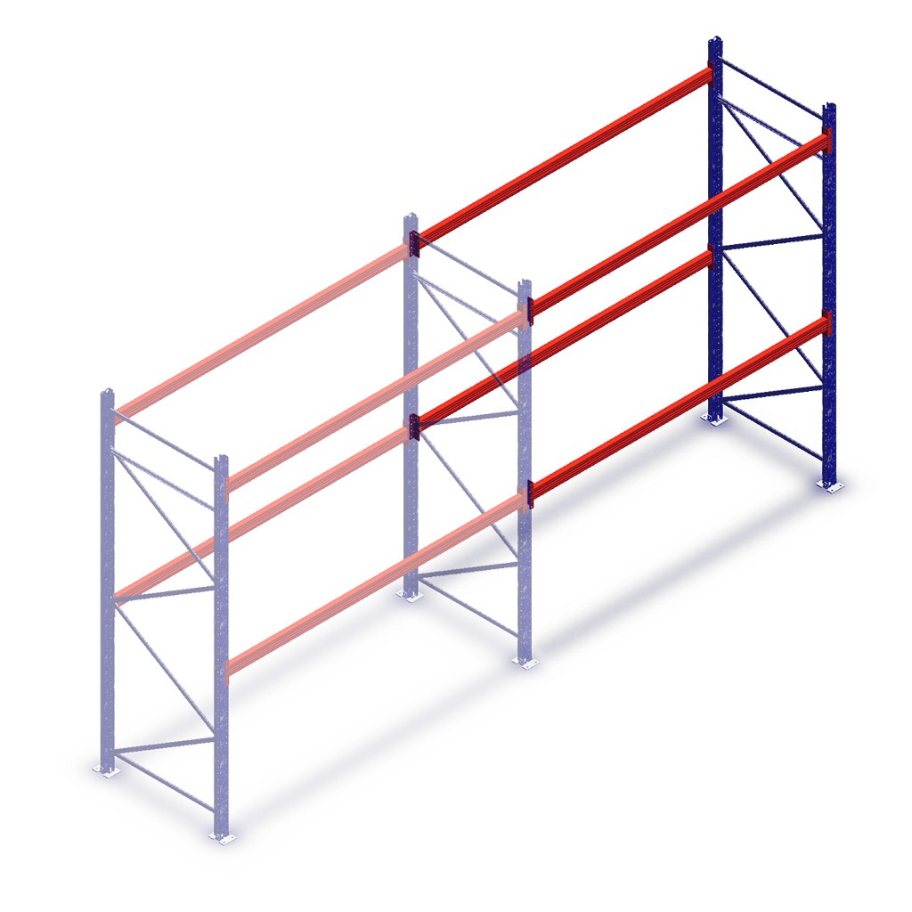 Gebruikte palletstelling Redirack 3000x2700x900mm (hxbxd) 2 niveaus - aanbouwsectie