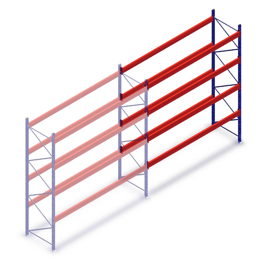 Gebruikte Polypal palletstelling 4350x3600x950mm (hxbxd) - 4 niveaus aanbouwsectie