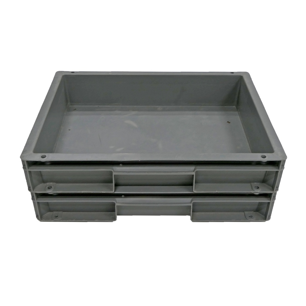 Gebruikte stapelbare magazijnbak 400x300x72mm (lxbxh) antraciet