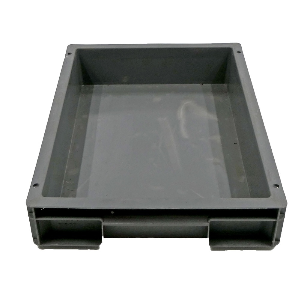 Gebruikte stapelbare magazijnbak 400x300x72mm (lxbxh) antraciet